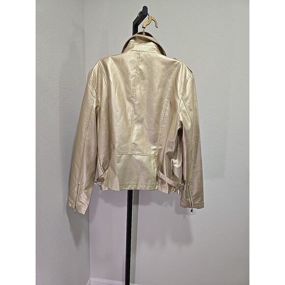 Gold Metallic Faux Leather Moto Bomber Jacket Womens Sz 1X Cyber Rock Biker ModX - Picture 4 of 9
